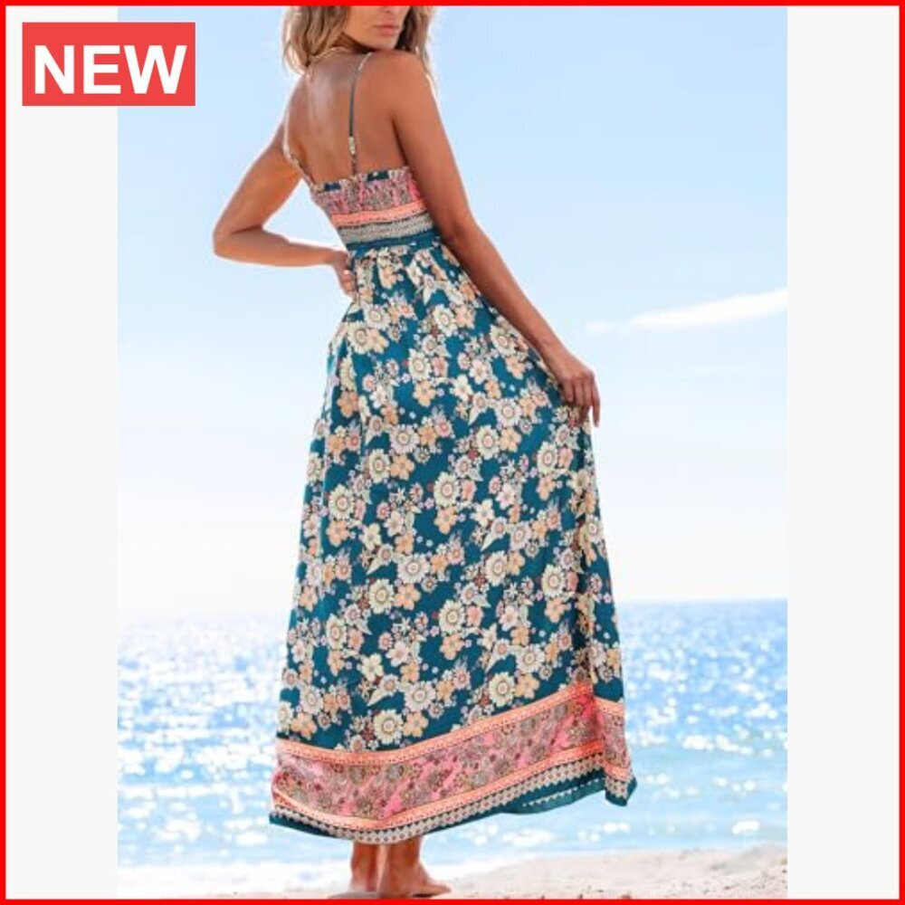 Rayon Maxi Dress with Spaghetti Straps, Smocked and Ruffled - Picture 3 of 7